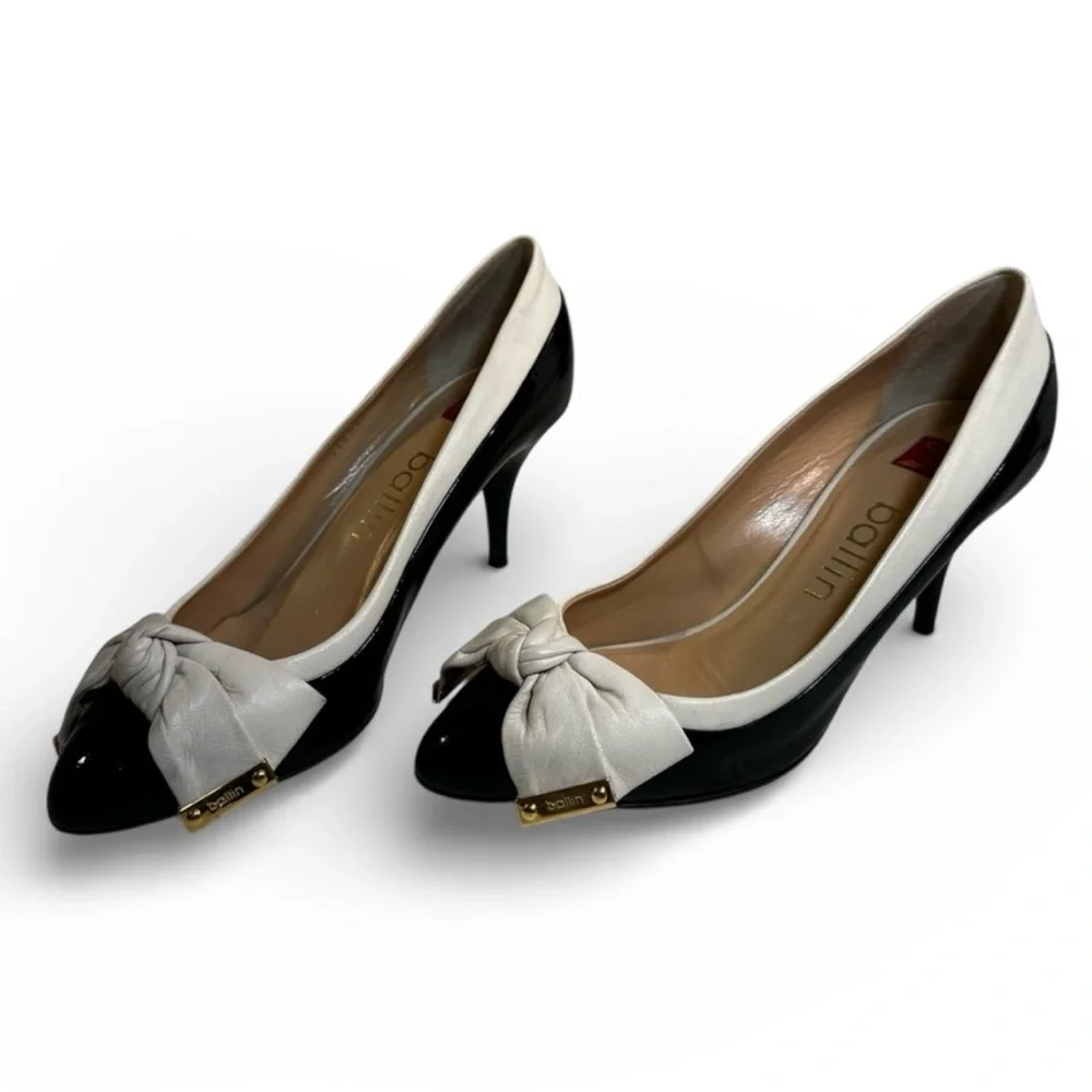 Ballin Italy Black & Cream Bow Heels – Size 35 (Approx US 5)